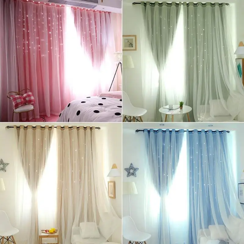 Hollowed Out Star Shading Window Blackout Curtain Drapes Purdah for Living Room Princess Children Room Baby Kid's Room Curtain