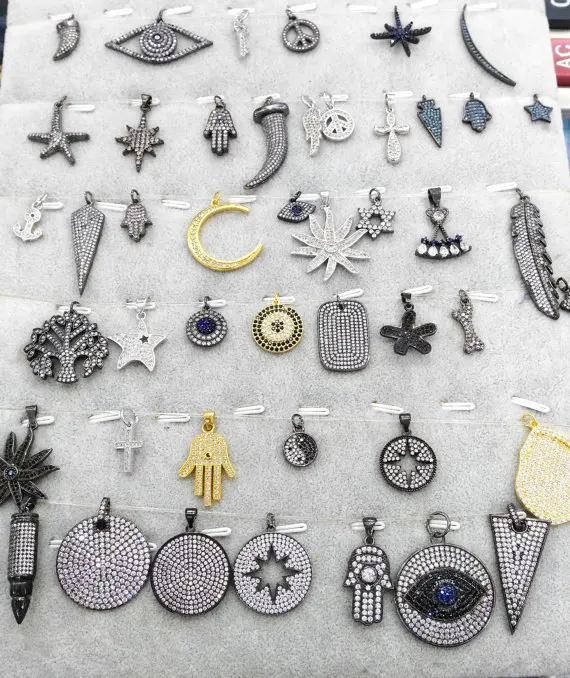 

6pcs 16-50mm Assorted Micro Pave Diamond Connector, Pave Diamond CZ Pendant Double Connector Finding