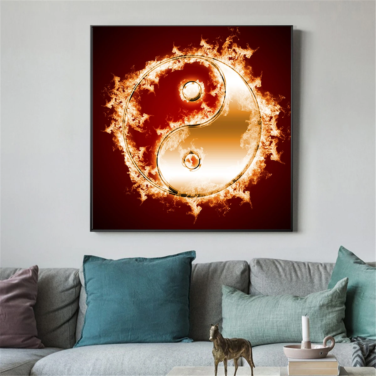 high definition canvas painting about Tai ji fire wall art craft for