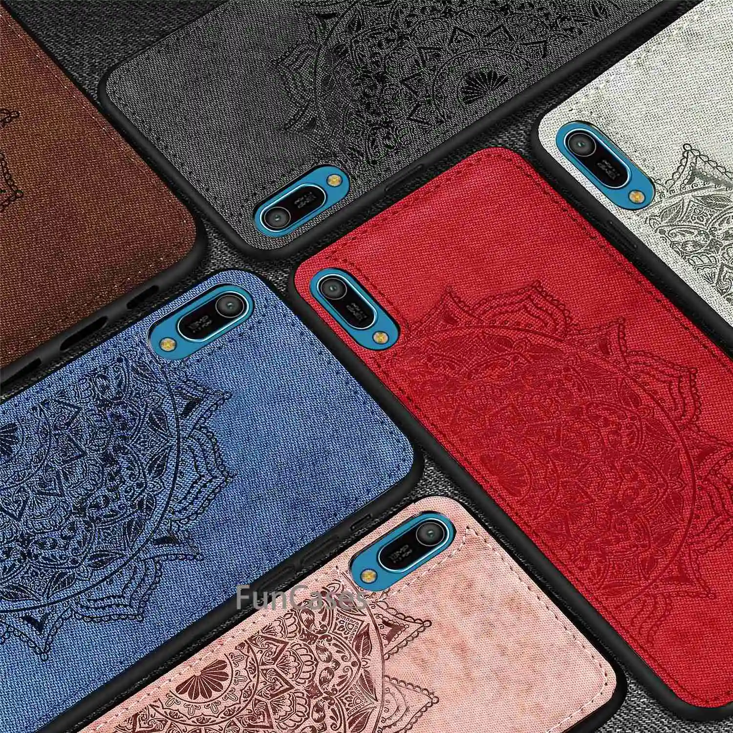 

Cloth Texture 3D Embossed Case For Huawei Y6 Pro 2019 TPU+PC Magnetic Cover Coque Mandala flower For Huawei Y6 Pro 2019
