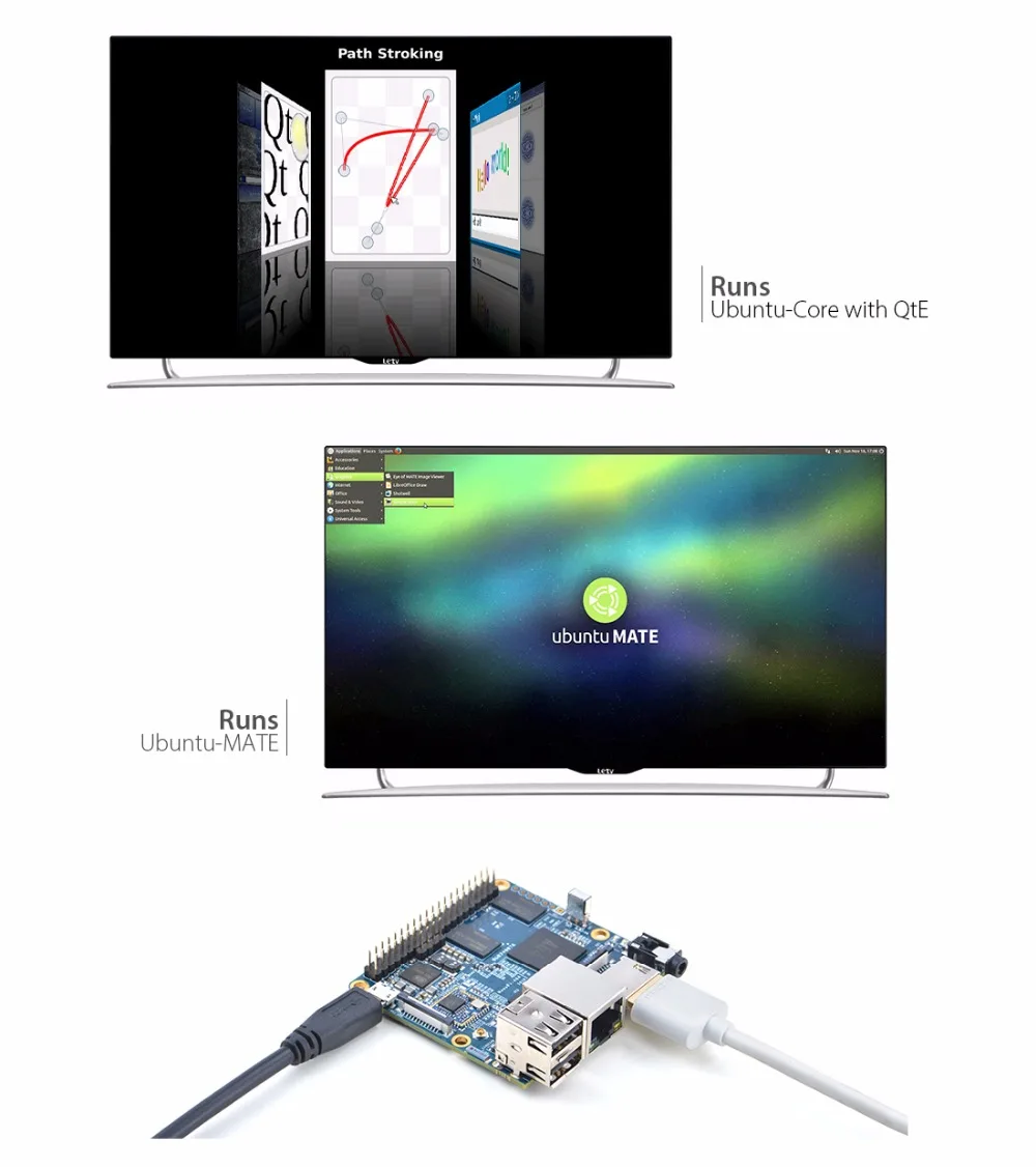 NanoPi A64 Allwinner A64, 64 бит высокопроизводительная, четырехъядерный A53 демонстрационная плата, работающая под управлением UbuntuCore и Ubuntu MATE