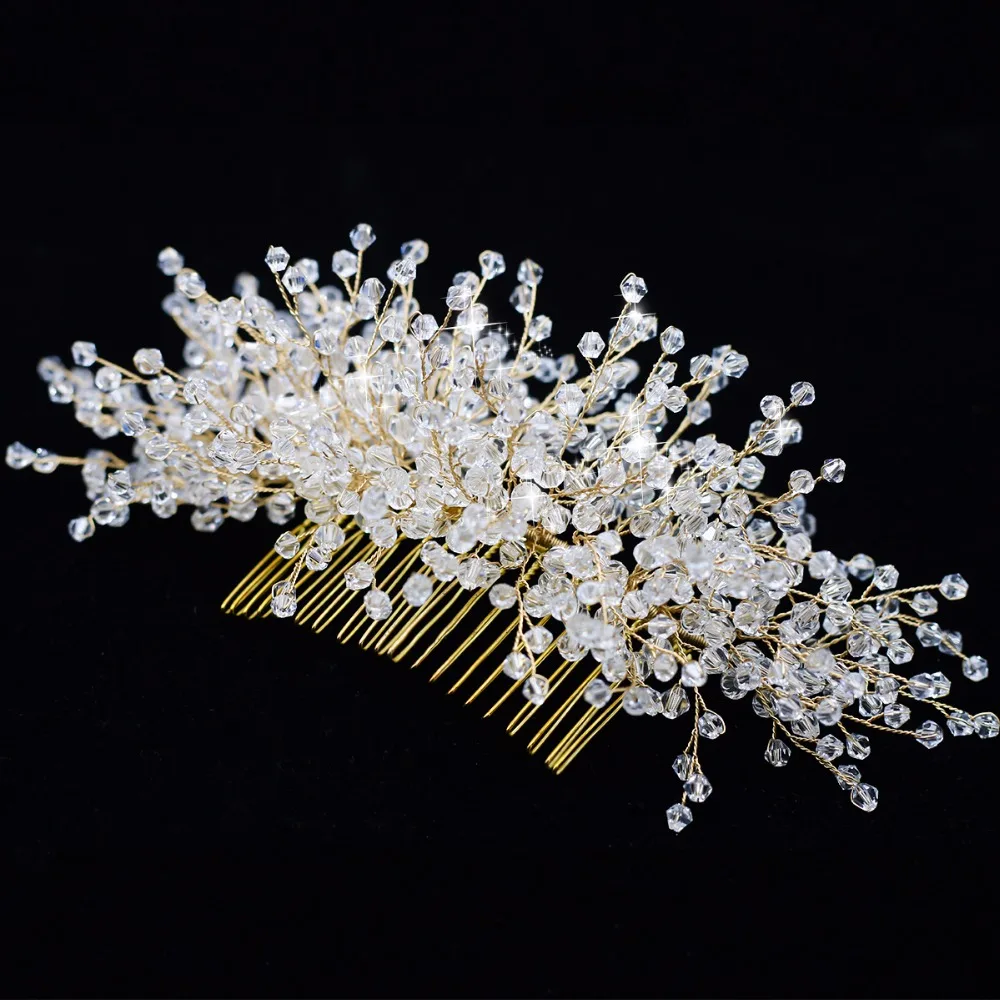 

ASNORA Fashionable Shiny Crystal Hair Jewelry Wedding Hair Accessories Handmade Bridal Hair Combs Hairbands Girls' Gold Hairwear