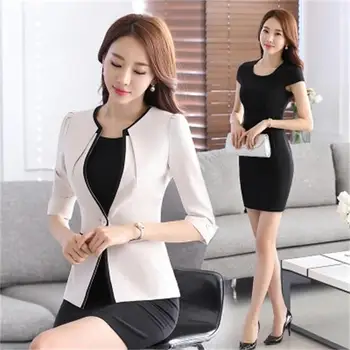 

S-5XL New Women's Dress Suits Summer 2018 Spring Elegant Solid Slim Formal Long-sleeve Blazer + Dress Sets Business Work Female