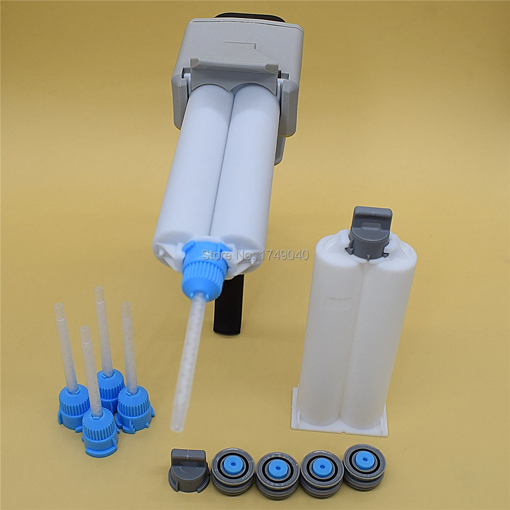 

50ml 1:2 AB Glue Gun Caulking Gun Dispenser Glue Adhensive Applicator with Static Mixing Nozzle 50ml Empty Dual-Barrel Cartridge