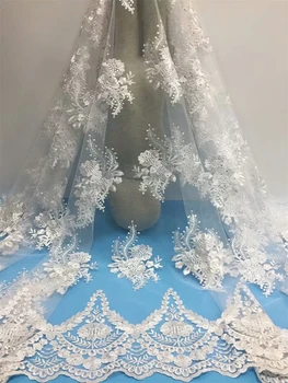 

Pure White African Laces Fabric Embroidered Nigerian Guipure French Tulle Lace Fabric High Quality 2018 French Net Lace Fabric