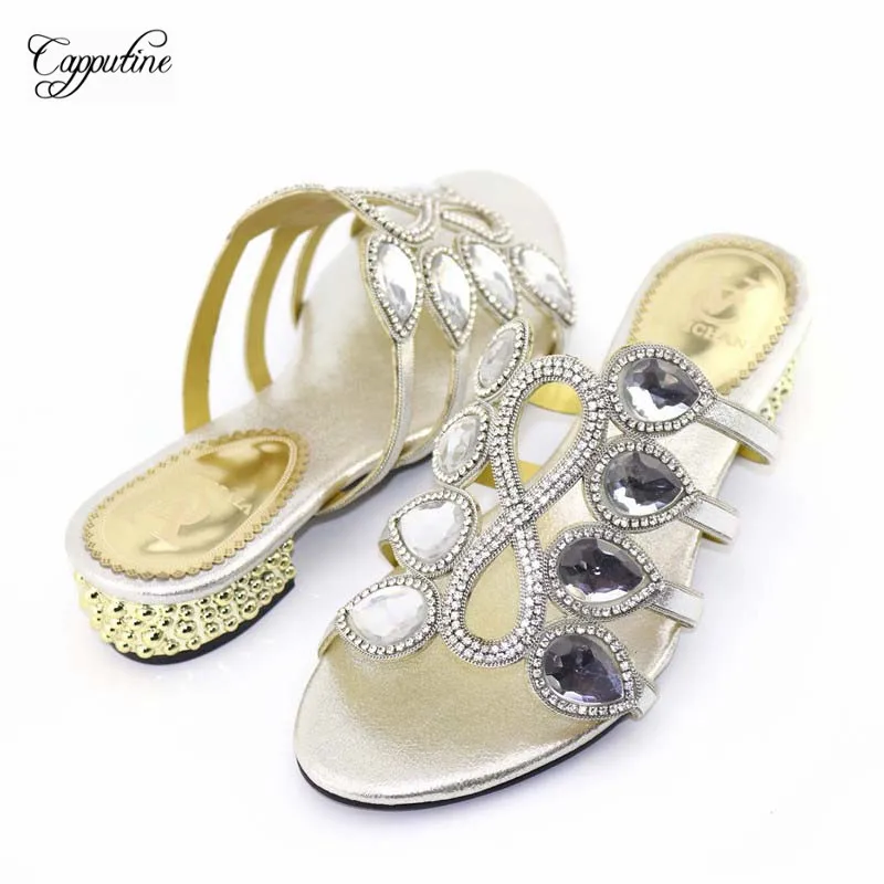 

Elegant silver with stone African medium heel slipper shoes for wedding/party 5568 , heel height 3.8cm