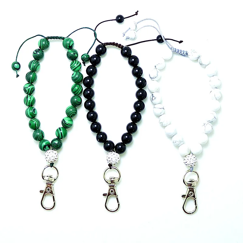 Buy natural balck stone bead shell keychain car