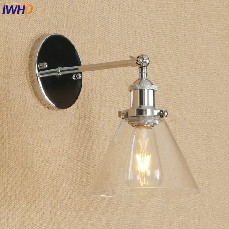 

IWHD Iron RH Retro LED Wall Lamp Vintage Industrial Loft Wall Light With Glass Lampshade Fixtures For Home Lighting Luminaire