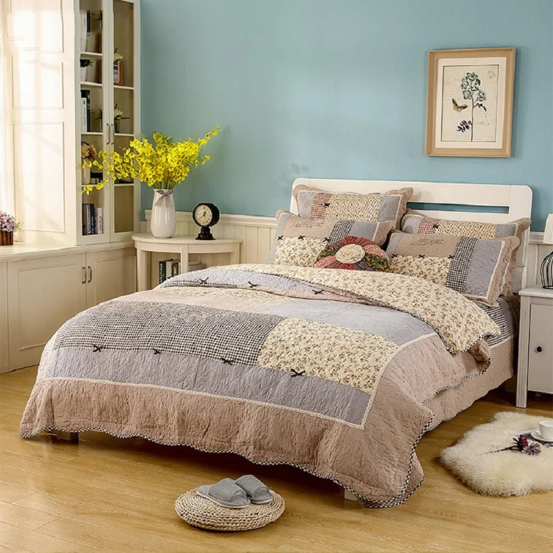 CHAUSUB Quality Cotton Patchwork Quilt Set 3PCS/4PCS Floral Quilted Bedspread Bed Cover Duvet Cover Pillowcase Coverlets Bedding