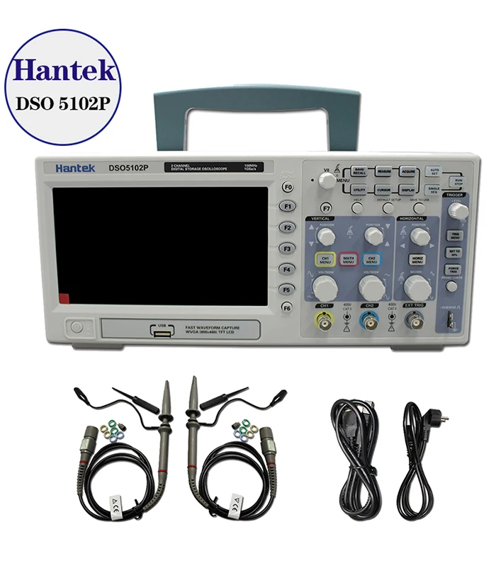 Hantek DSO5102P Цифровой осциллограф 100 МГц 2 канала 1GSa/s частота дискретизации в реальном времени USB хост и подключение устройства 7 дюймов