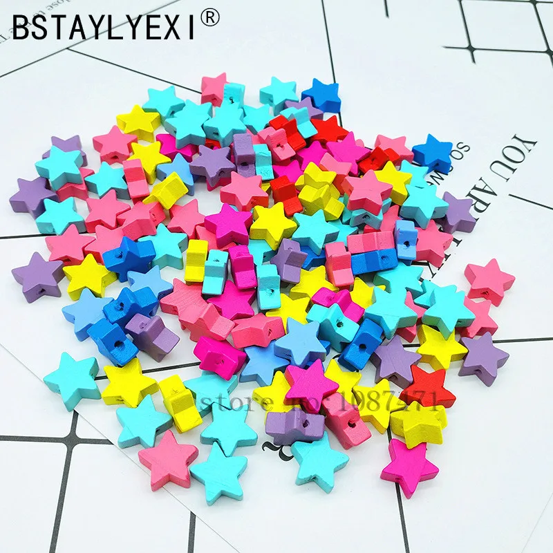 pure color mixed color 5 star wooden beads Home Decor Decoration Crafts Figurines & Miniatures diy Accessories