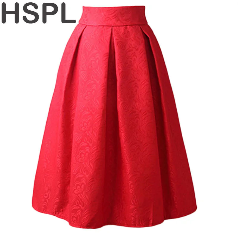 Kopen Vrouwen Rokken Hoge Taille Geplooide Midi 2017 Lente Zomer Vintage Rok Werkkleding Hepburn Rokken Lady Europa Saia