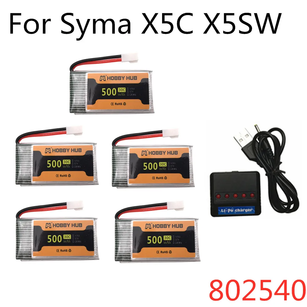 

3.7v 500mah 802540 30C Lipo Battery For Syma X5C X5SC X5SW Quadrocopter 3.7V Lipo For M68 Cheerson CX-30 H5C 905 RC Drone Parts