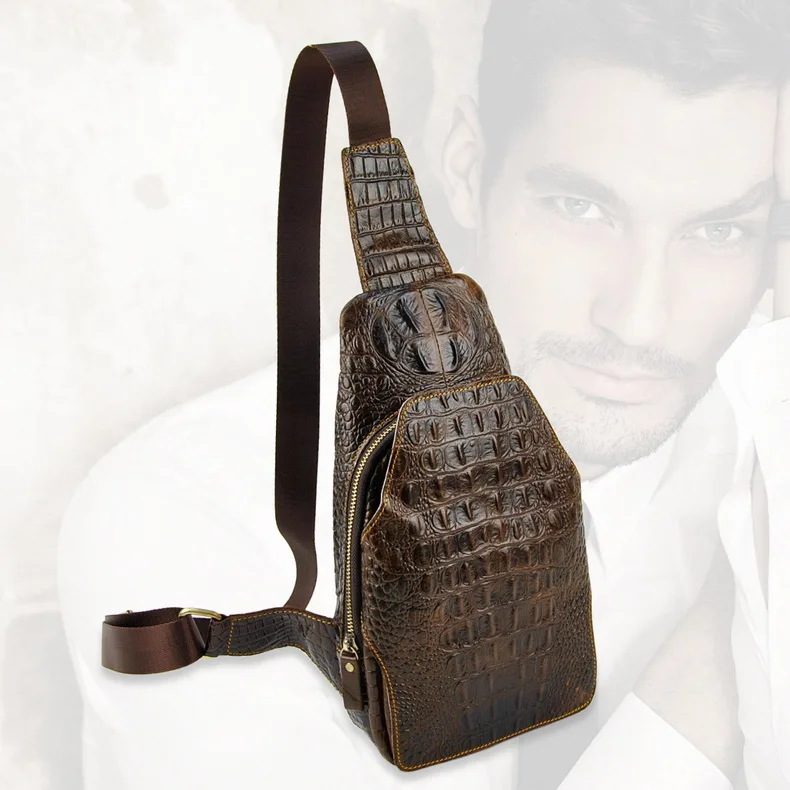 

Men Retro Genuine Leather Shoulder Handbag Casual Messenger Cross Body Bag Purse Sling Crocodile Alligator