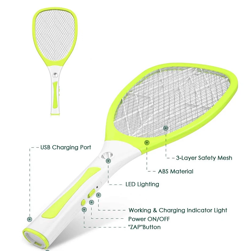 Электрическая ракетка от москитов, прозрачная, от комаров, Usb, светодиодное освещение, три слоя, сеточка для мухобоек, прочная, летняя, незаменимая помощь для дома