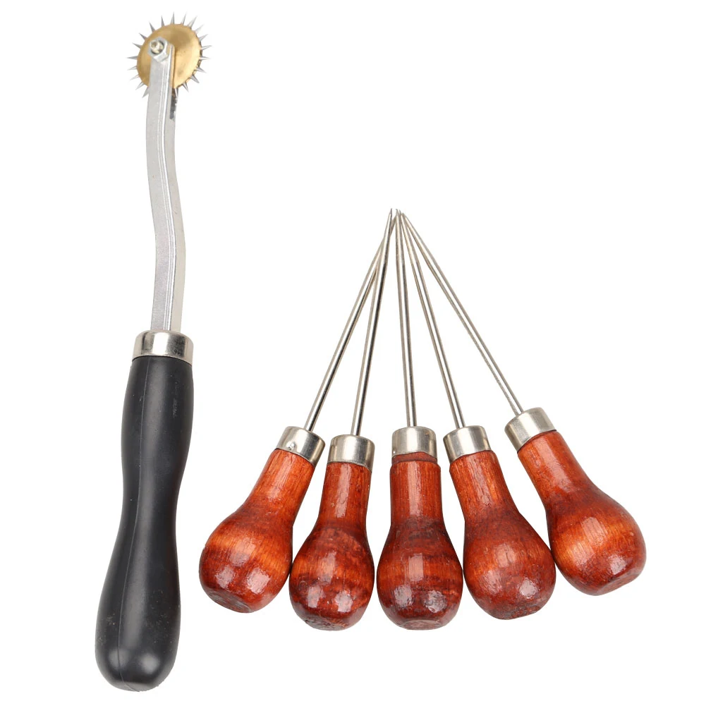 

4mm Leather Tools Cloth Overstitch Wheel with 5pcs Awl Pin Sewing Punch Hole Tool Sale WXV Sale