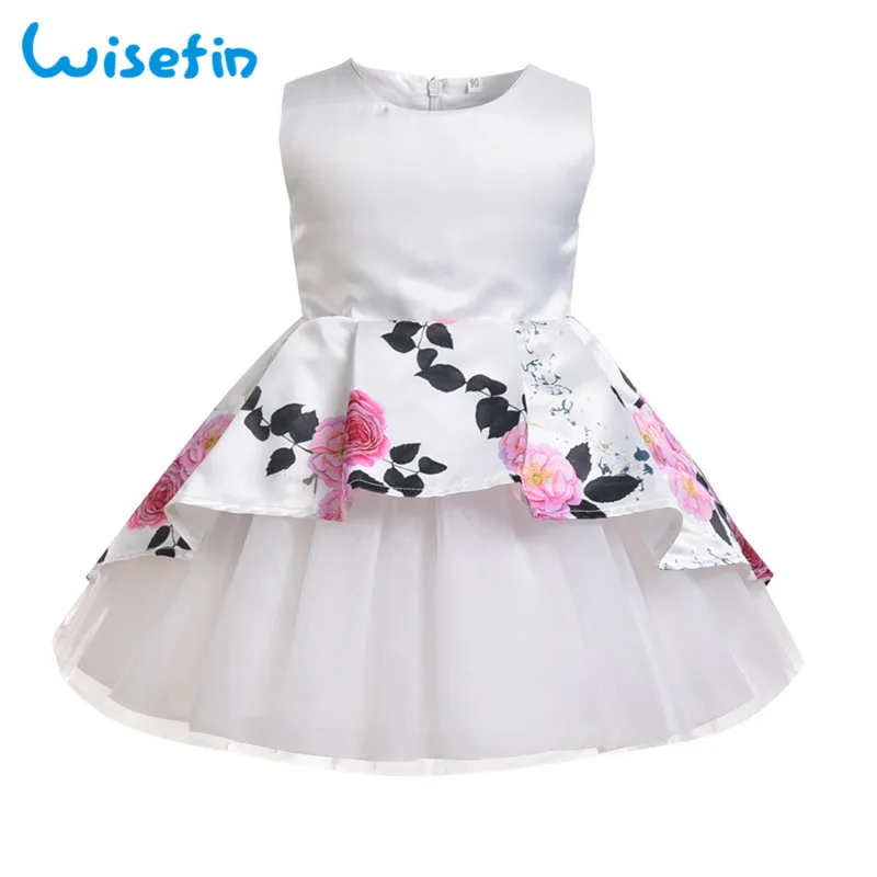 

Wisefin Kids Gown Children Girl Dress Summer White Floral Design Toddler Girl Princess Wedding Dresses Tutu Party Frock For Girl