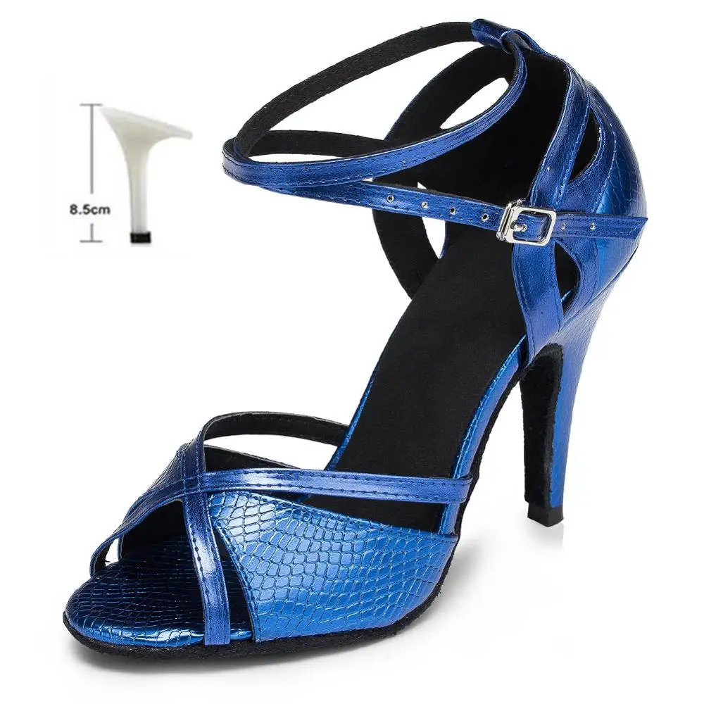 Танцевальная обувь для девочек женские бальных латиноамериканских танцев профессионального Танго Вечерние обувь для танцев на детей в возрасте примерно 6 см/7,5/8,5/10 см; ; Прямая поставка; - Цвет: blue  8.5cm