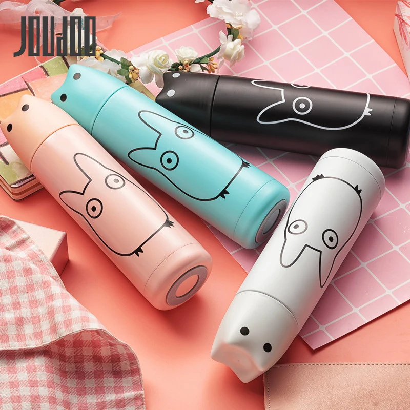 cheap Cartoon Cute Totoro Rabbit Thermos Cup Stainless Steel Vacuum Flask Thermal Insulation Thermo Mug Girl School Water Bottle 35