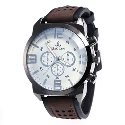 Часы Для мужчин Новый кварцевый спортивный военный Нержавеющая сталь Циферблат Кожаный полосатый ремешок наручные часы Мужские часы Часы