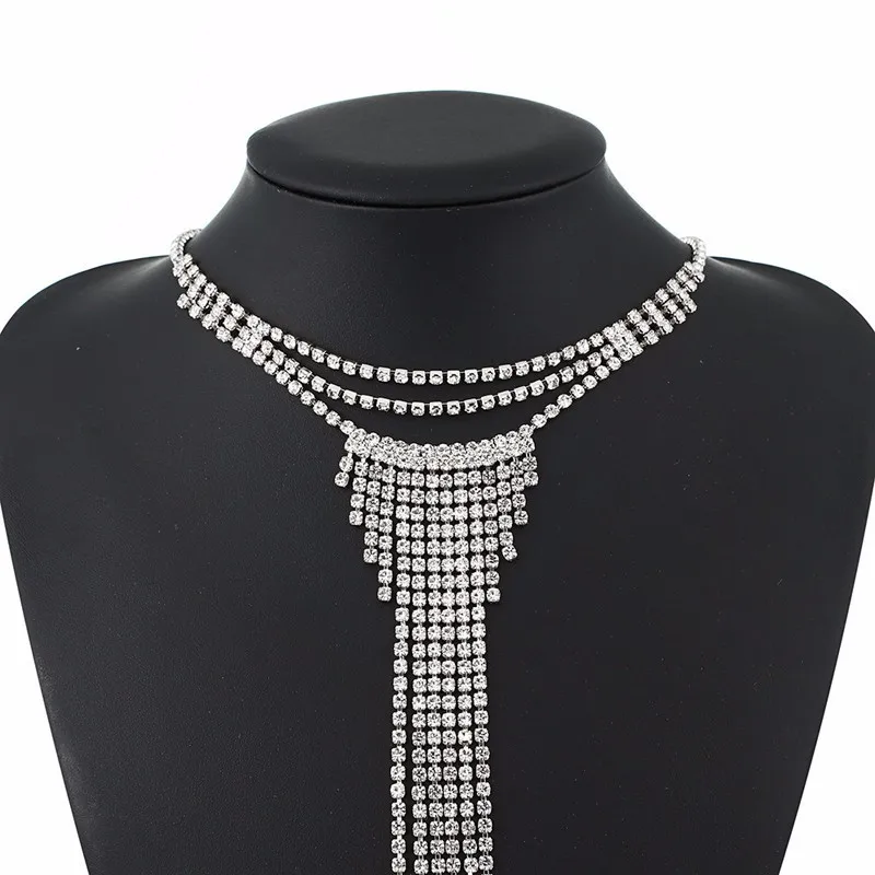 Ретро Длинные кисточкой Rhinestone Подвеска Цепочки и ожерелья Золото белый Цвет цепи