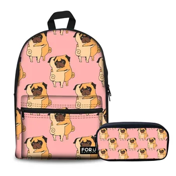 

Large Junior High School Backpacks For Girls Primary Kids School Bags Adorable Pug Pattern Pencil Bag 2019 Travel Book Tote Bag