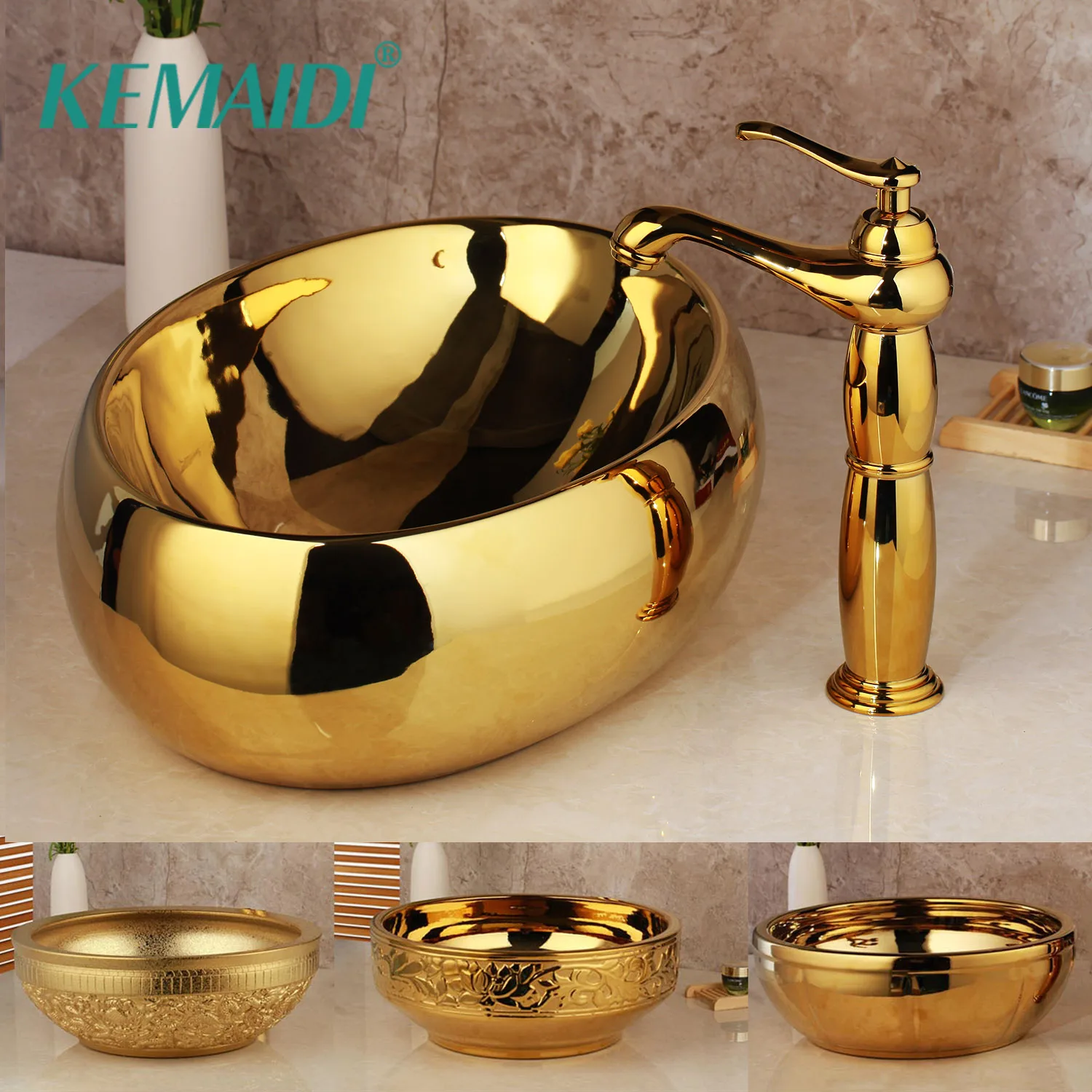 Kemaidi Dore Luxe En Ceramique Lavabo Salle De Bain Robinet Lavabo Bassin Evier Ensemble Bain Combiner En Laiton Massif Melangeur Robinet Ensemble Aliexpress