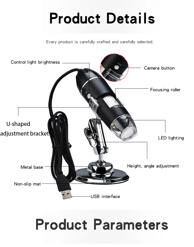 0-1000X USB микроскоп портативный цифровой микроскоп USB интерфейс Электронные Микроскопы с 8 светодиодами с кронштейном