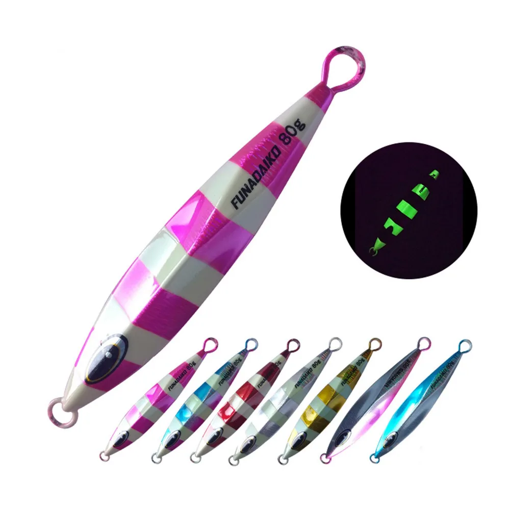 

5PCS Fishing Zebra Glow Jigging Slow Jig Deep sea Jigging Lure Jigbait spoon baits 80g