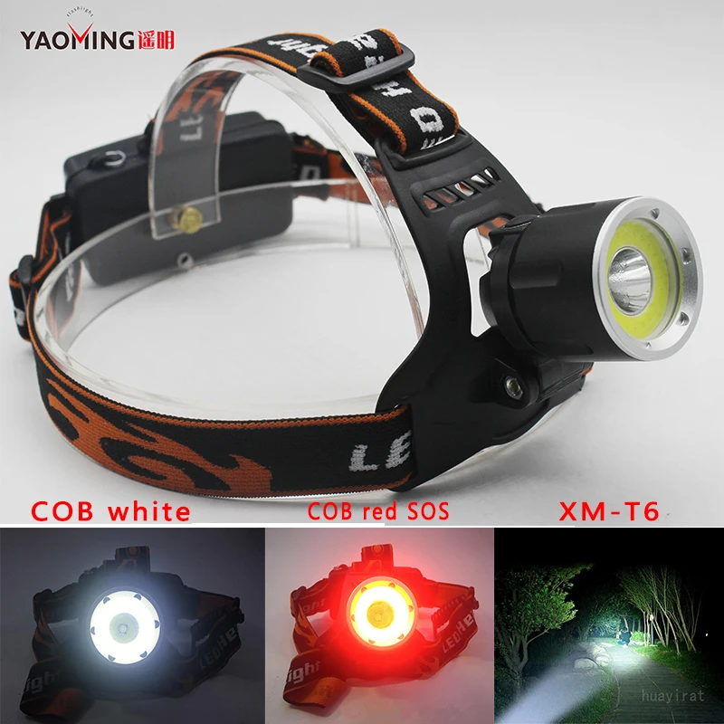 

New adjustable XML-T6+COB Headlight+red LED SOS 3 model Headlamp for 2 * 18650 battery Head Lights For Outdoor Super Bright Lamp