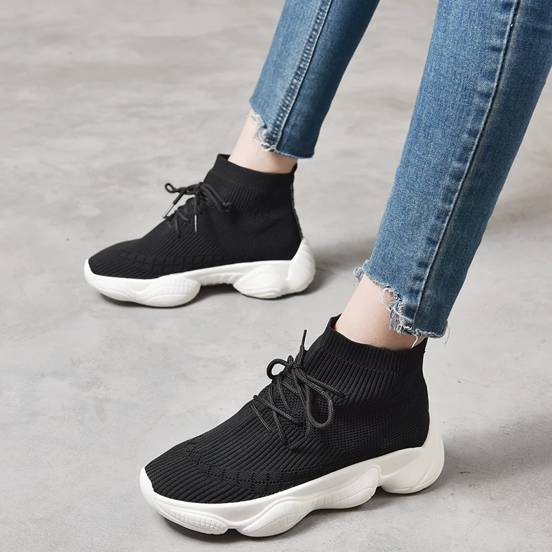 Удобные сетчатые тянущийся носок botas mujer Дышащие Трикотажные ботильоны botines
