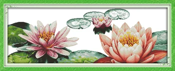 

Flower Lotus in Summer Set Cotton Canvas Cross Stitch Kits Accurate Printed Embroidery DIY Handmade Needle Work Home Decor