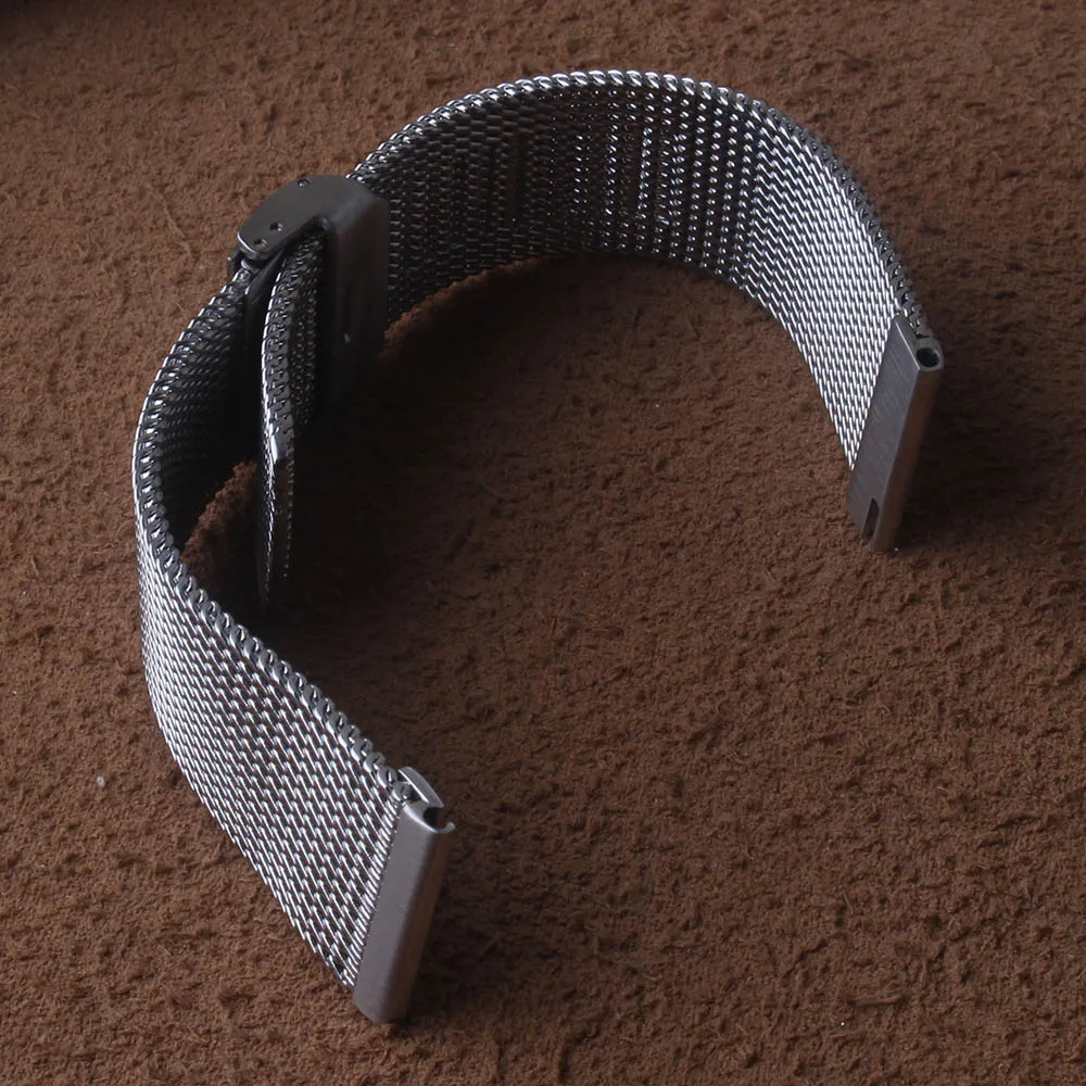 Сетчатый ремешок для часов из нержавеющей стали для умных часов 18 мм 20 мм 21 мм 22 мм 24 мм браслеты серебристого и черного цвета с пружинным ремешком