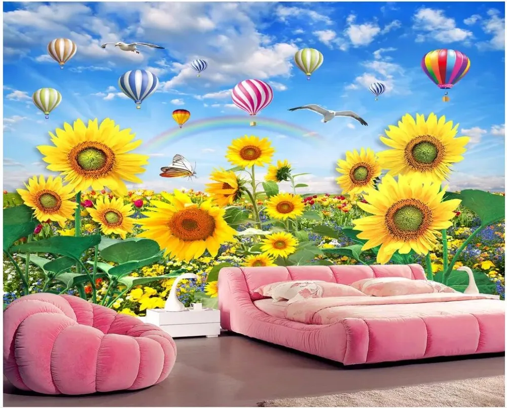 

custom photo 3d wallpaper Sunflower smile beautiful sea of flowers living room Home decor 3d wall murals wallpaper for walls 3 d