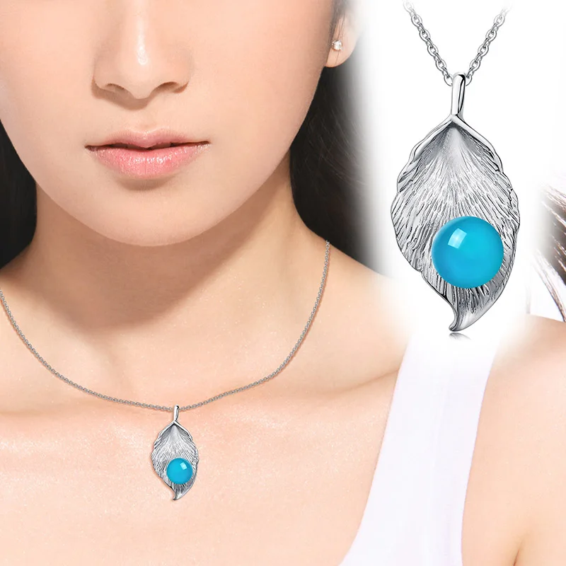

2019 Rushed Real Asg Choker Necklace Tangjing Natural Tianhe Stone S925 Inlaid Lotus Leaf Color Concise Pure Lady Pendant Gift