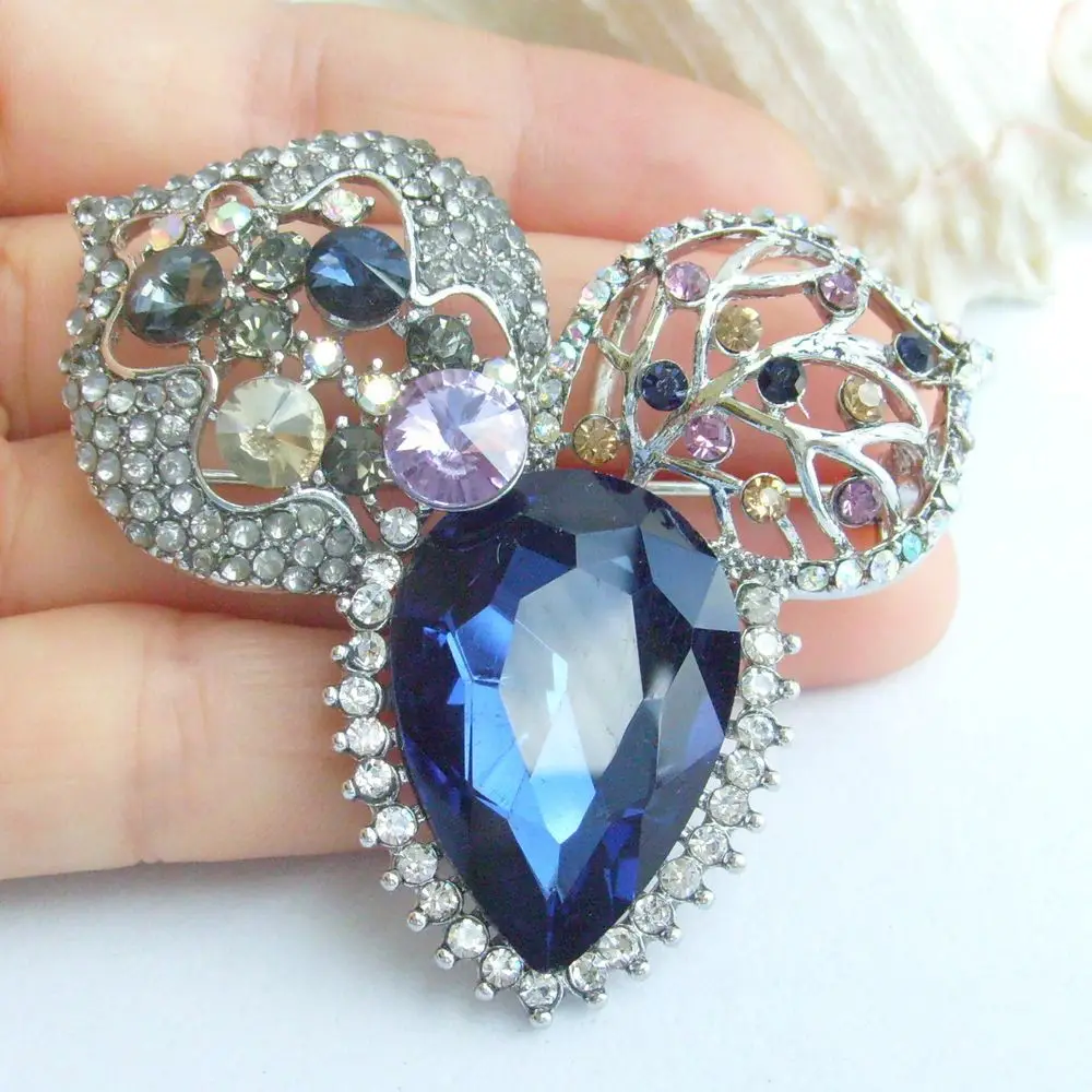 

2.36 Inch Silver-tone Multicolor Rhinestone Crystal Flower Brooch Pendant Art Decorations EE06563C6