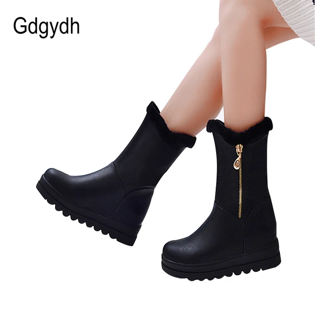 Gdgydh-zapatos de invierno rusos para mujer, botas de nieve de piel caliente con cadena, de felpa, sin cordones, talla grande 43, novedad de 2018 Gdgydh-zapatos de invierno rusos para mujer, botas de nieve de piel caliente con cadena, de felpa, sin cordones, talla grande 43, novedad de 2018