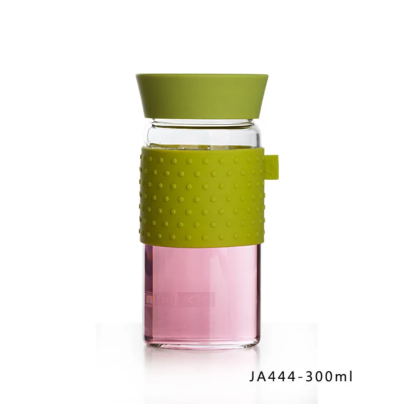 300ml green Sugan Life 300 мл/400 мл стеклянная бутылка для воды, портативная Спортивная питьевая бутылка с силиконовым покрытием, велосипедная альпинистская посуда для напитков - Цвет: 300ml green