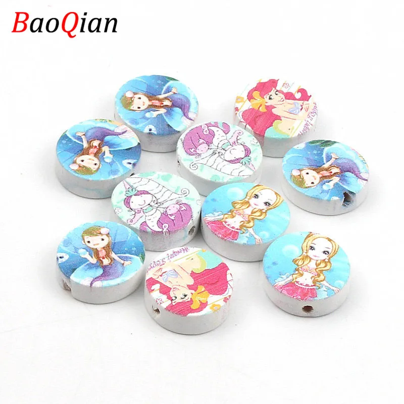 

DIY 20pcs 20mm Natural Wood Mermaid White Loose Round Wooden Beads For Jewelry Making Baby Pacifier Chains Diy