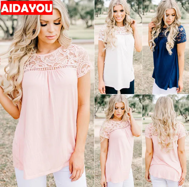 

Womens t-shirt Lace Shirts for beach Vest shortsleeve Casual chiffon Tops T-Shirts ouc3171