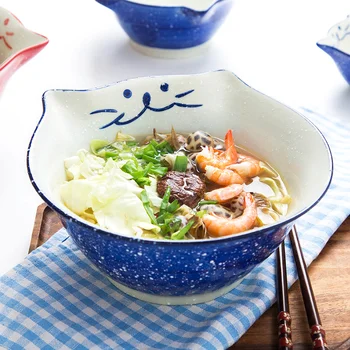 

1pc Cartoon Kitty Ceramic Dinner Bowl Hand-painted Cat Porcelain Rice Bowl Noodle Bowl Dessert Bowl Tableware