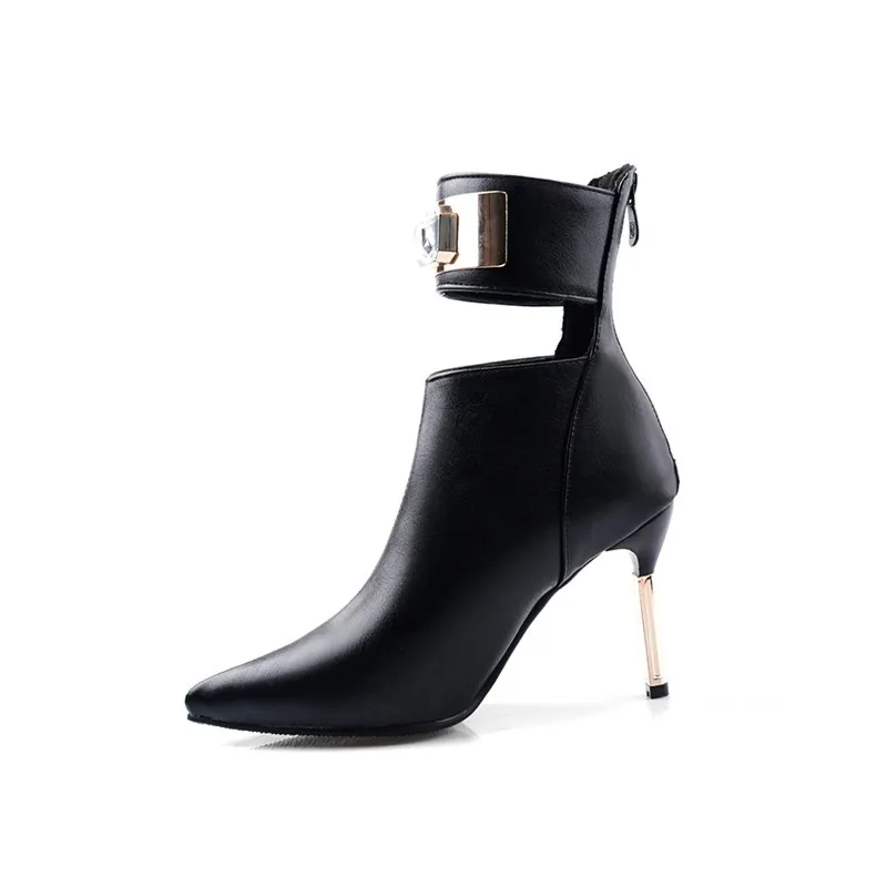 ESRFIYFE/Новинка года; женская обувь для вечеринок черного цвета из змеиной кожи; ботинки на высоком каблуке с острым носком на молнии; женские ботильоны