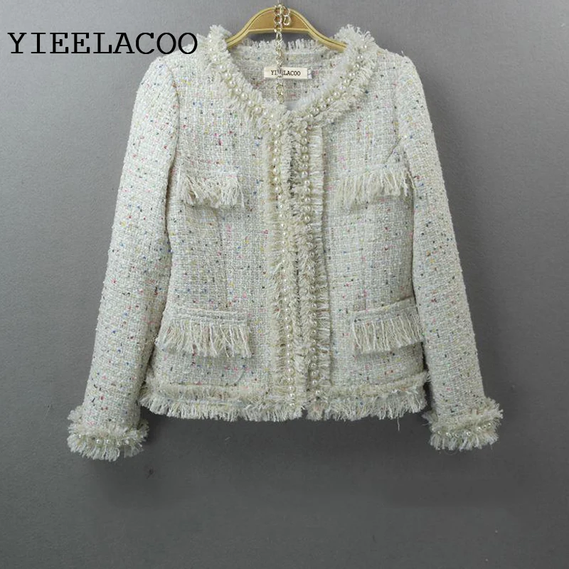

Beige tweed jacket 2019 autumn / winter new women Slim jacket hand-beaded ladies small fragrant wind one-piece jacket