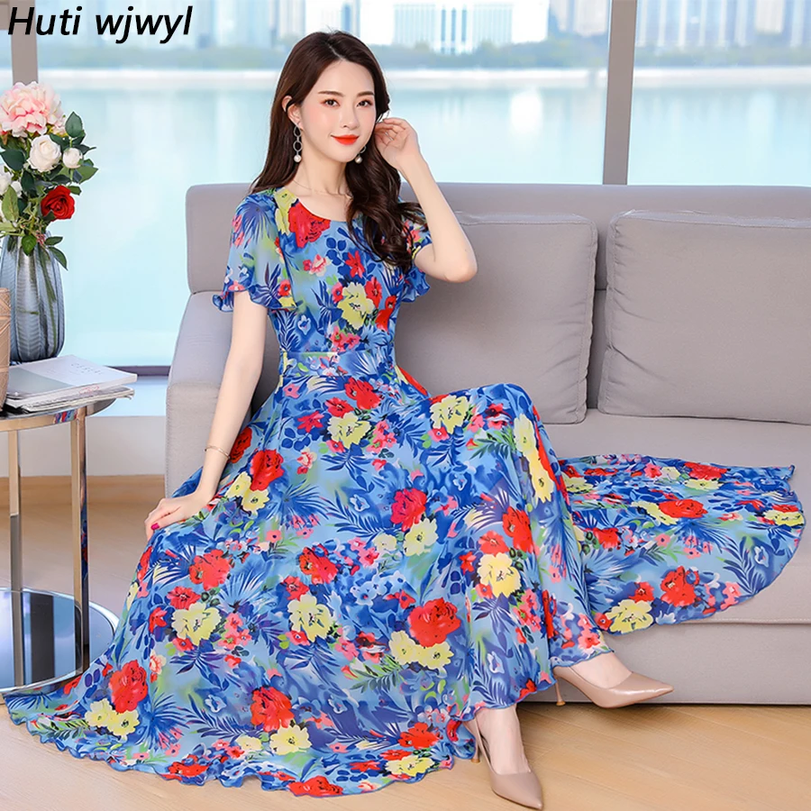 Женское длинное платье Boho винтажное пляжное большого размера 3XL с цветочным