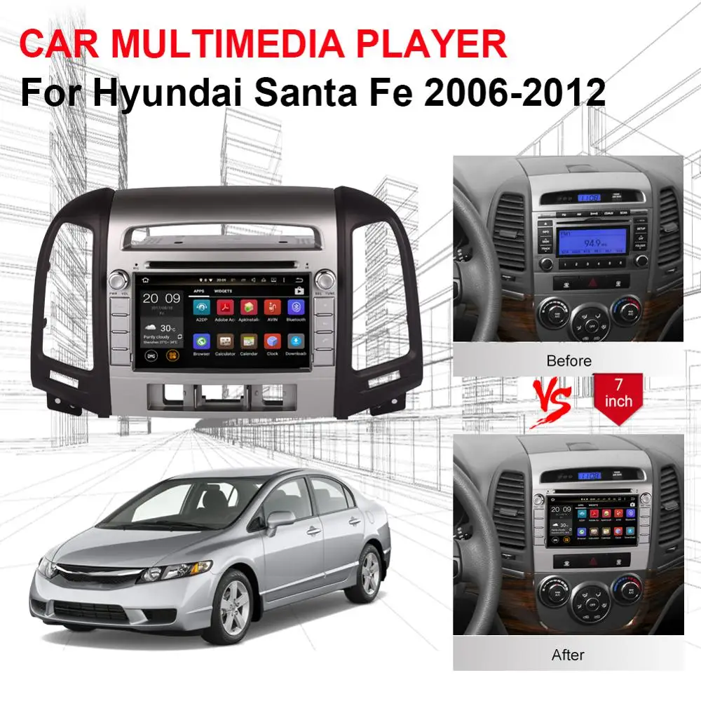 Автомагнитола 4 ГБ Android 9,0 автомобильный dvd-плеер для HYUNDAI SANTA FE 2006-2012 3 отверстия Мультимедиа Радио gps магнитофон головное устройство