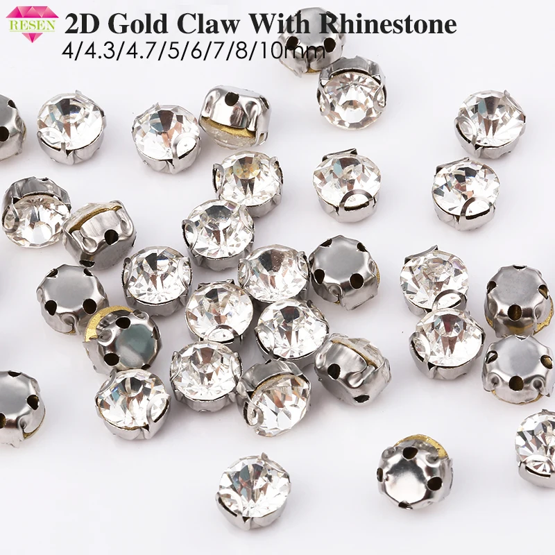 

RESEN 2D Claw Avoid Scratching 4-10mm 2D Claw Rhinestone Sew On Rhinestones Crystal Glass Stone With 2D Claw DIY Clothes