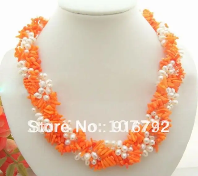 

free P&P >>>>>Beautiful! 4SWhitePearl@Coral Necklace+free shippment