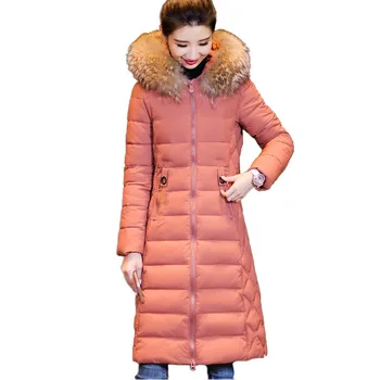 

Winter Parkas Women 2018 New Down cotton Jacket Embroidered Hoodies Plus size Thick Warm Coat Female Slim Fur collar Parkas 2100