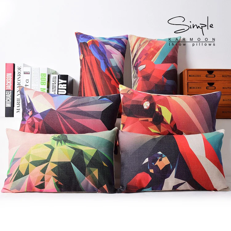 

New Avengers Marvel Heroes Lumbar Cushion Cover Linen Superman Captain America Batman Waist Pillow Case Cool Home Decor 12"x20"