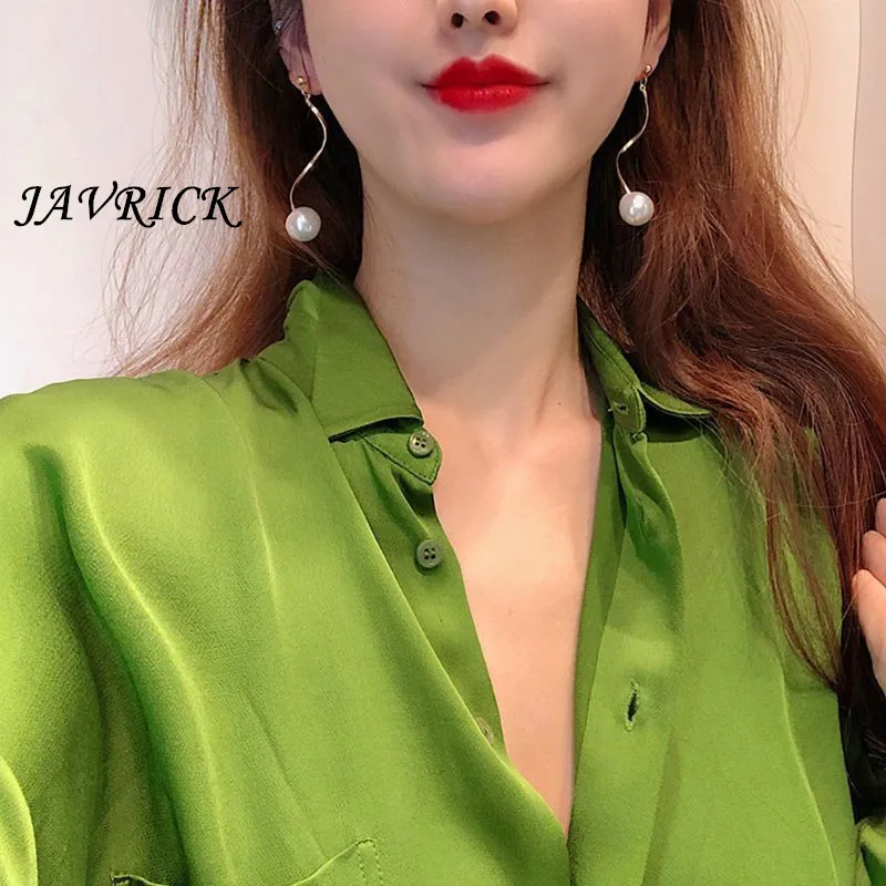 

JAVRICK 1 Pair Fashion Women Lady Elegant Faux Pearl Earring S Curve Dangle Ear Stud Drop Jewelry Valentine's Day Gift